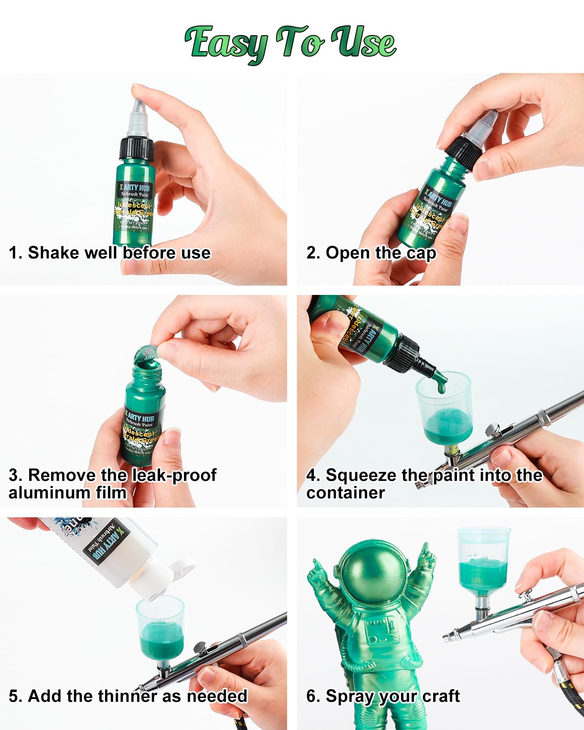 X ARTY HUB Airbrush Paint - 42 Colors with 4.05 Fl Oz Thinner, Iridescent, Neon and Metallic Air Brush Paints Acrylic Ready to Spray, Water-Based Painting Set for Artists Beginners X ARTY HUB