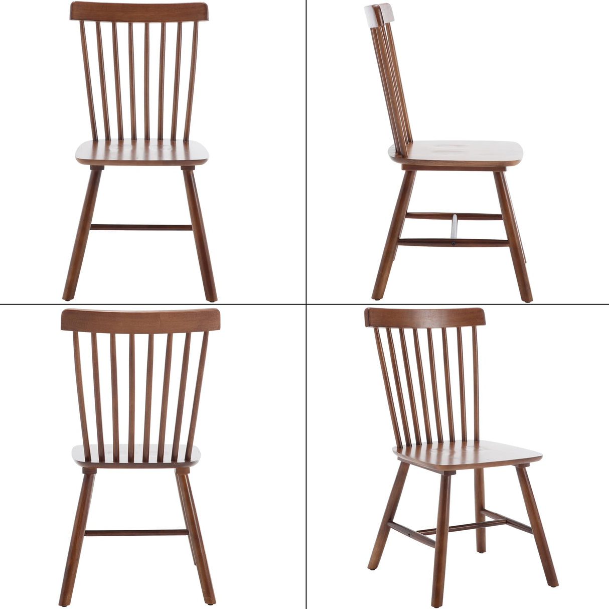 LZAREAL Farmhouse Dining Chairs Set of 2 Wooden Kitchen Chairs Mid Century Modern Spindle Chair French Country Windsor Dining Chairs for Dinning Room Kitchen Restaurant Bar Canteen Library, Walnut LZAREAL