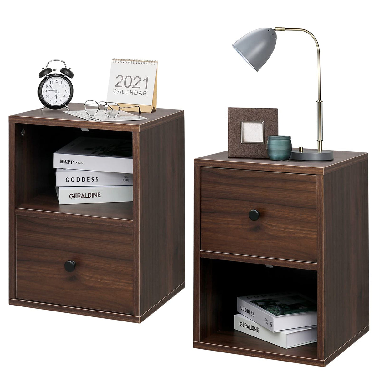 LAPTAIN 2 Pack Floating Nightstand Wall Mounted Shelf with Drawer Storage Bedside Table for Living Room, Bedroom LAPTAIN