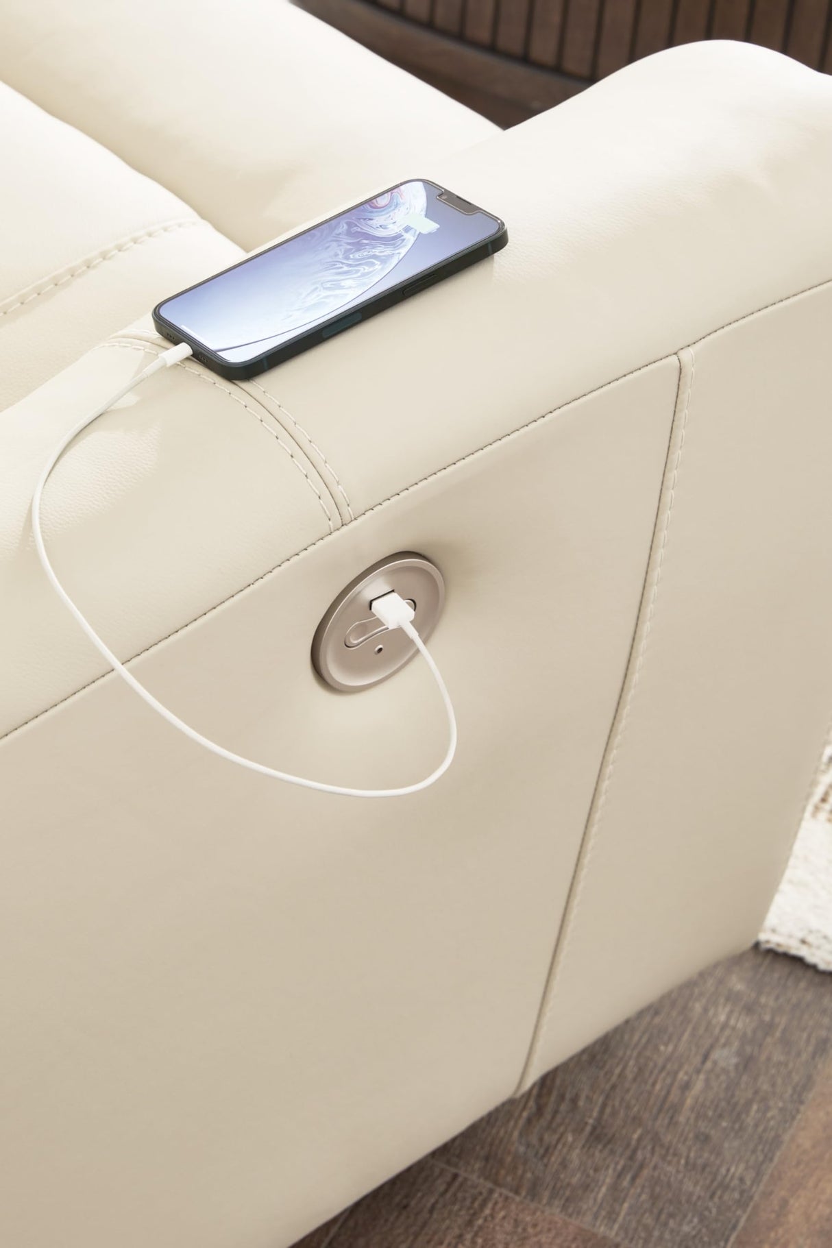 Signature Design by Ashley Dahlmoore Modern Leather Match Power Reclining Sofa with USB Ports, Beige Signature Design by Ashley