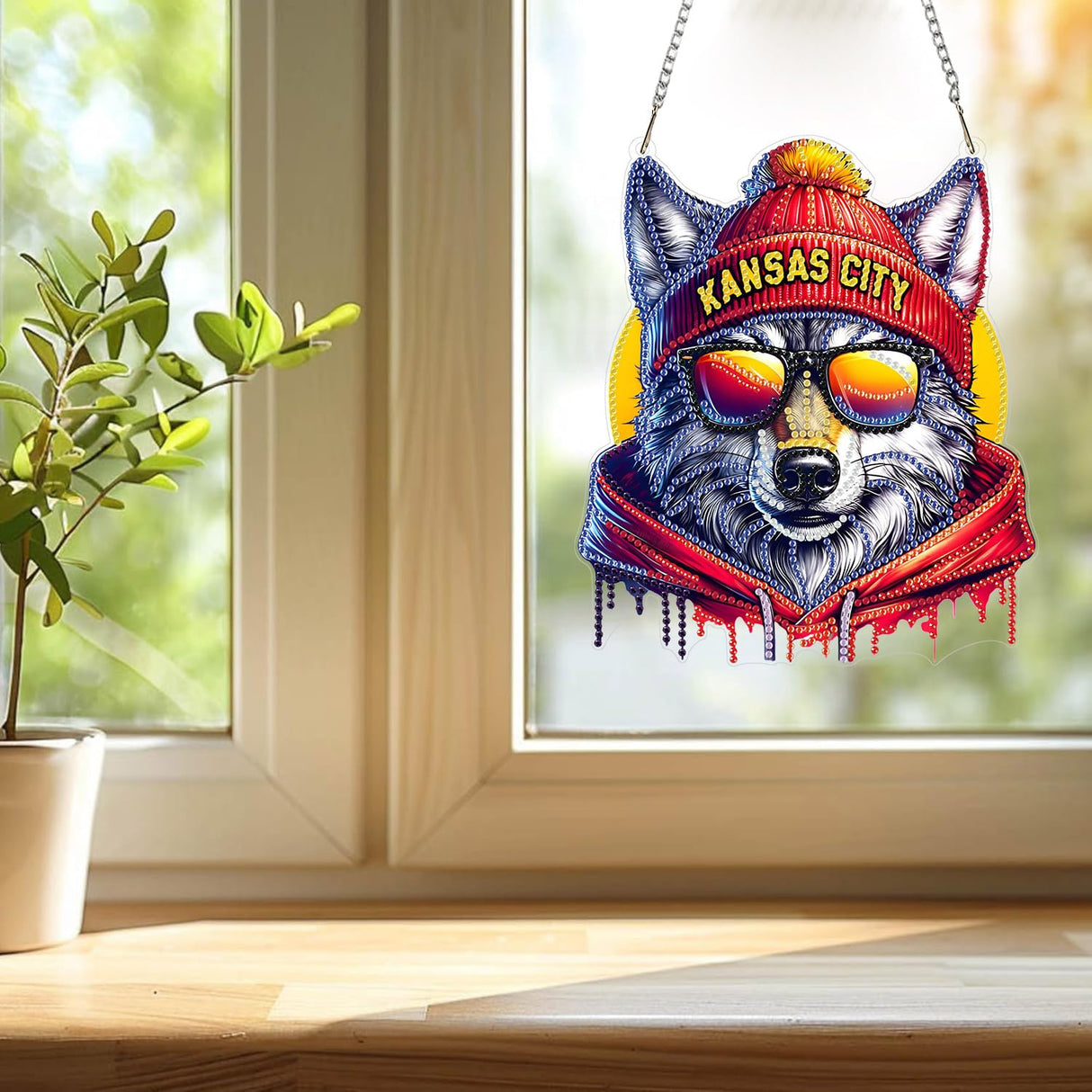 DIY Diamond Art Hanging Kit for Adult,Football Style Acrylic Diamond Art Painting Window Pendants Home Garden Wall Hanging Kits Hanging Ornament,Single Sided(Kansas City Red) Weadatty