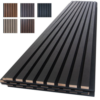 NeatiEase Wood Slat Wall Panels, 4-Piece 96" x 12.6", Soundproof & Noise Cancelling, Acoustic Wall Panels (Black)