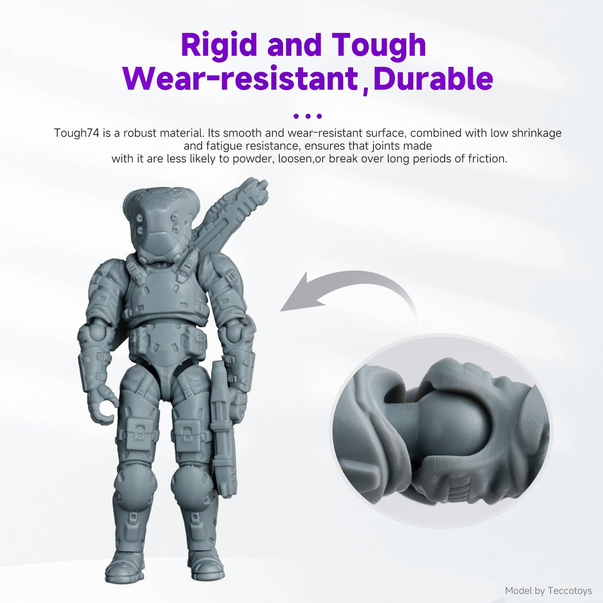 RESIONE 3D Printer Resin, Tough 74 Wear-Resistant Tough Resin with Anti-Fracture and Impact-Resistant, 3D Printing has Long-Lasting gripping for Durable Action Figures (Grey) RI RESIONE