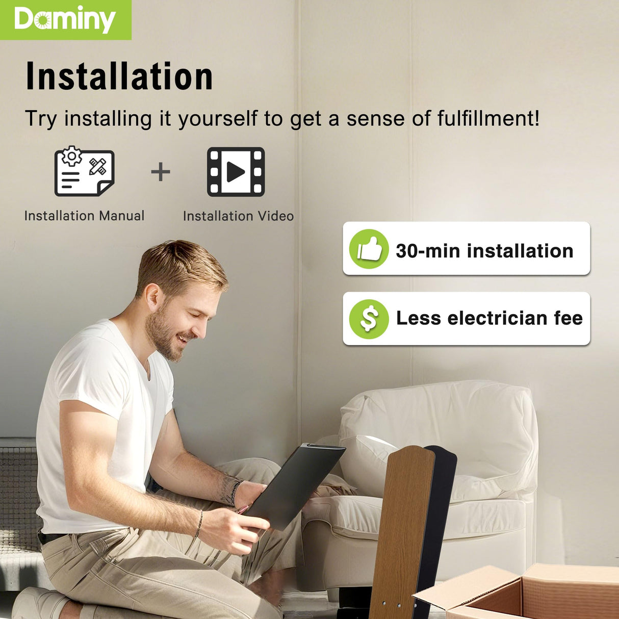 DAMINY 52 inch Ceiling Fan with Light,6CCT,5 Blade Ceiling Fan with Light,Low Profile Ceiling Fan with Light and Remote Control,Downrods,Black Ceiling Fan for Living Room,Indoor/Outdoor Use DAMINY