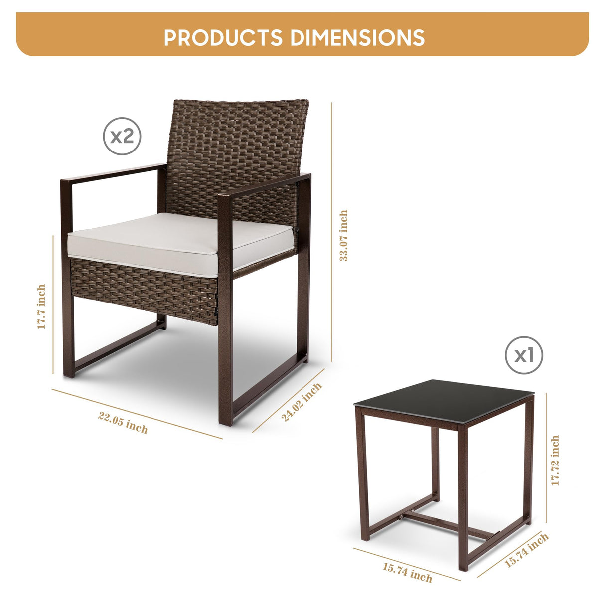 YIYAN Patio Furniture Set 3 Pieces Outdoor Rattan Chair Wicker Sofa Garden Conversation Bistro Sets with Coffee Table,Comfortable Washable Cushions (White) YIYAN