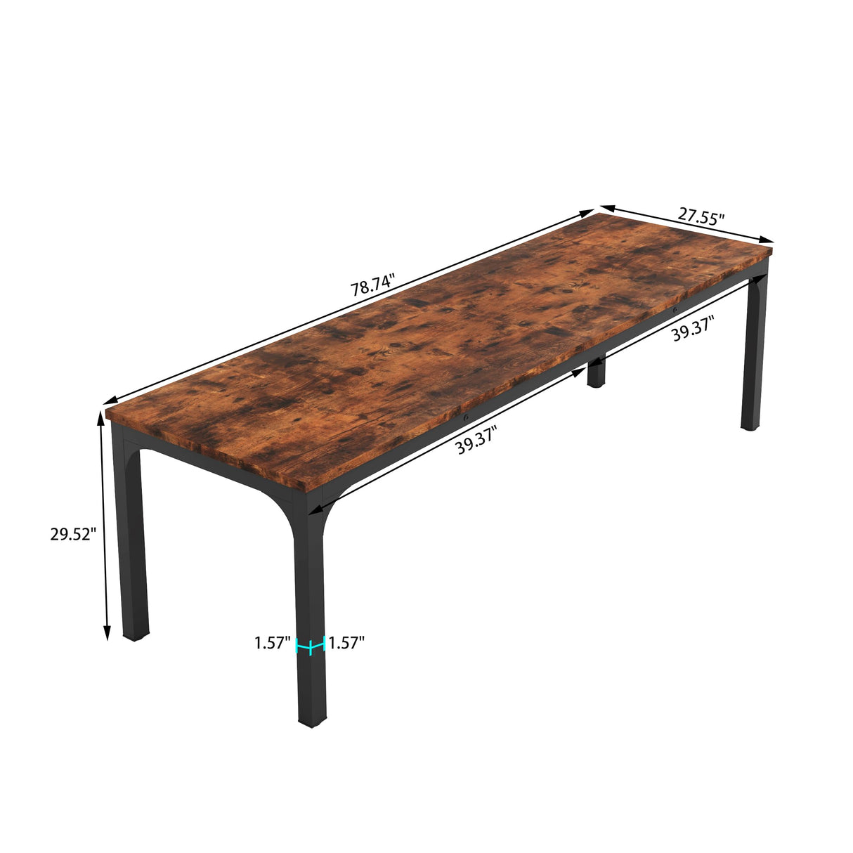 Vagaconl Computer Desk 78.74" L x 27.55" W x 29.52" H, Large Gaming Desk Extra Long 2 Person Desk, Home Desks for Work Study Student Writing, Metal Frame Rustic Brown (Only Table) Vagaconl