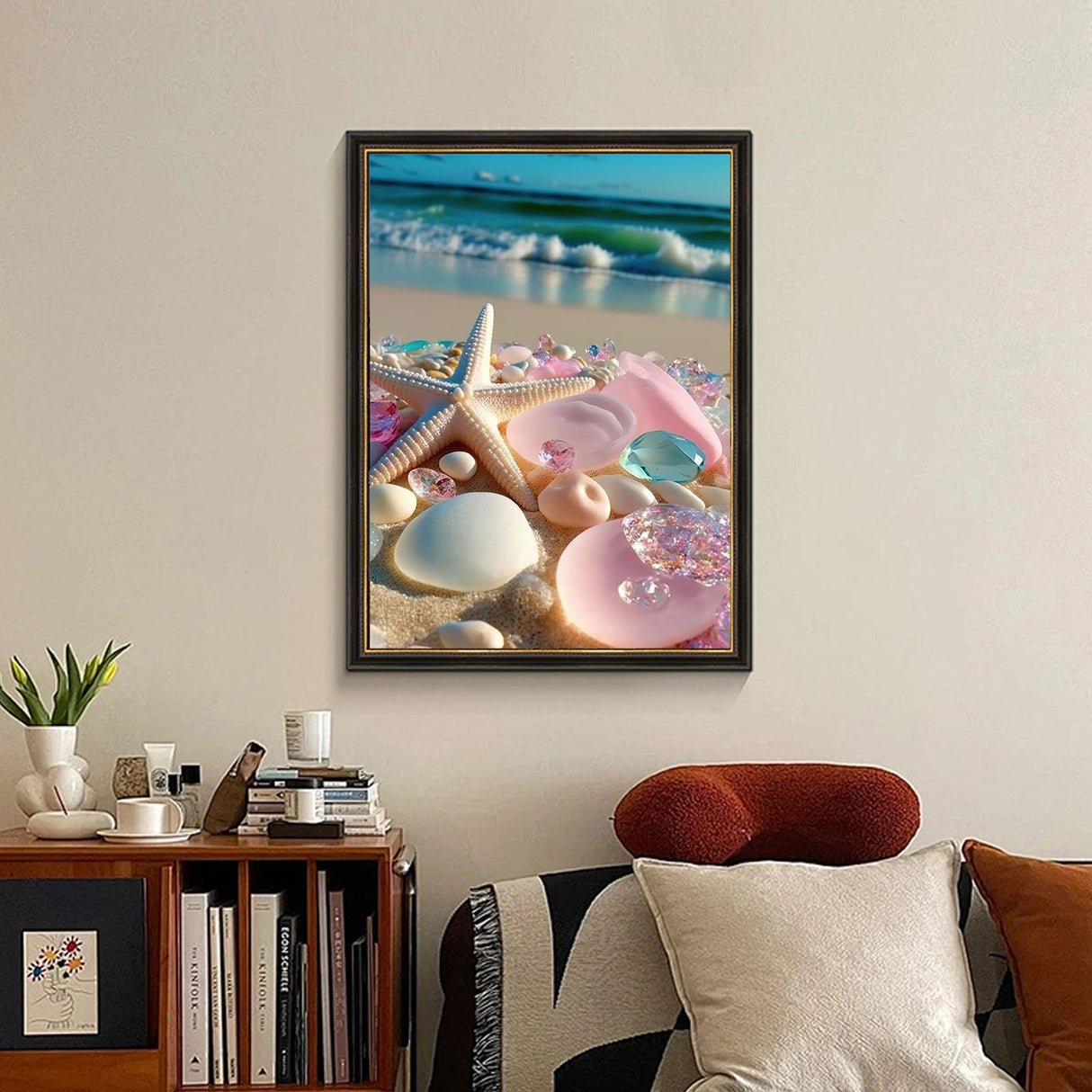 Beach Diamond Art Kits for Adults, Sea Stone Diamond Painting Kits for Adults Beginners, DIY 5D Beach Landscape Diamond Painting with Round Gem Art Kits for Gift Home Wall Decor 12x16 Inch Fountor