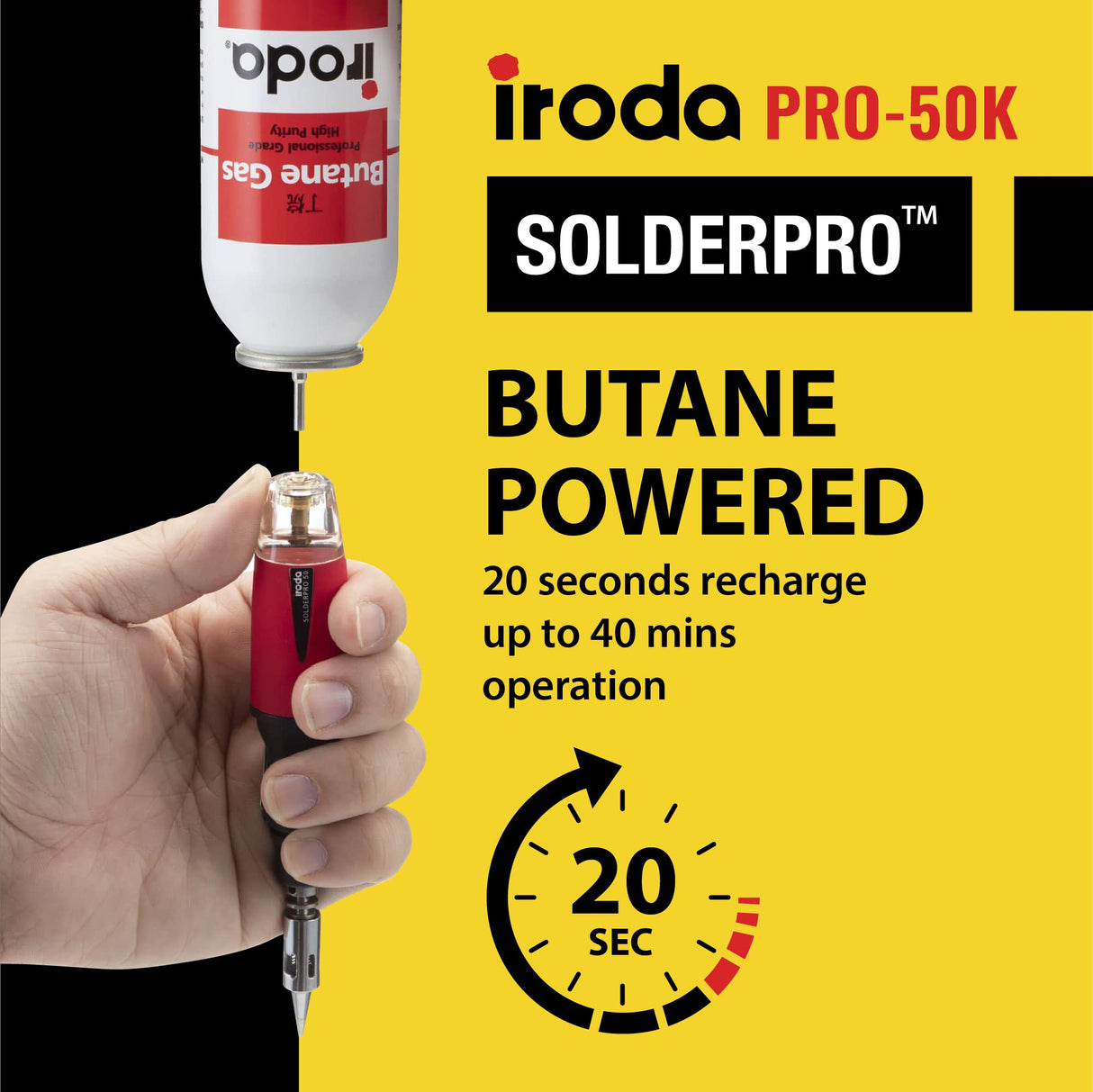 IRODA SOLDERPRO 50K Portable Butane Soldering Iron Kit | 4-in-1 Cordless Soldering Iron & Heat Gun | Rapid 18s Heat Up, 30-70W Power | Ideal for Electrical, DIY & Crafts Iroda