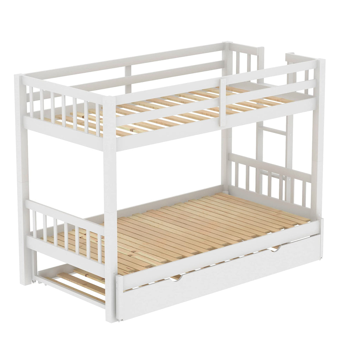 Flieks Twin Over Twin/King Bunk Beds with Trundle, Twin Over Pull-Out bunk Bed Accommodate 4 People for Kids, Adult, No Box Spring Needed Flieks
