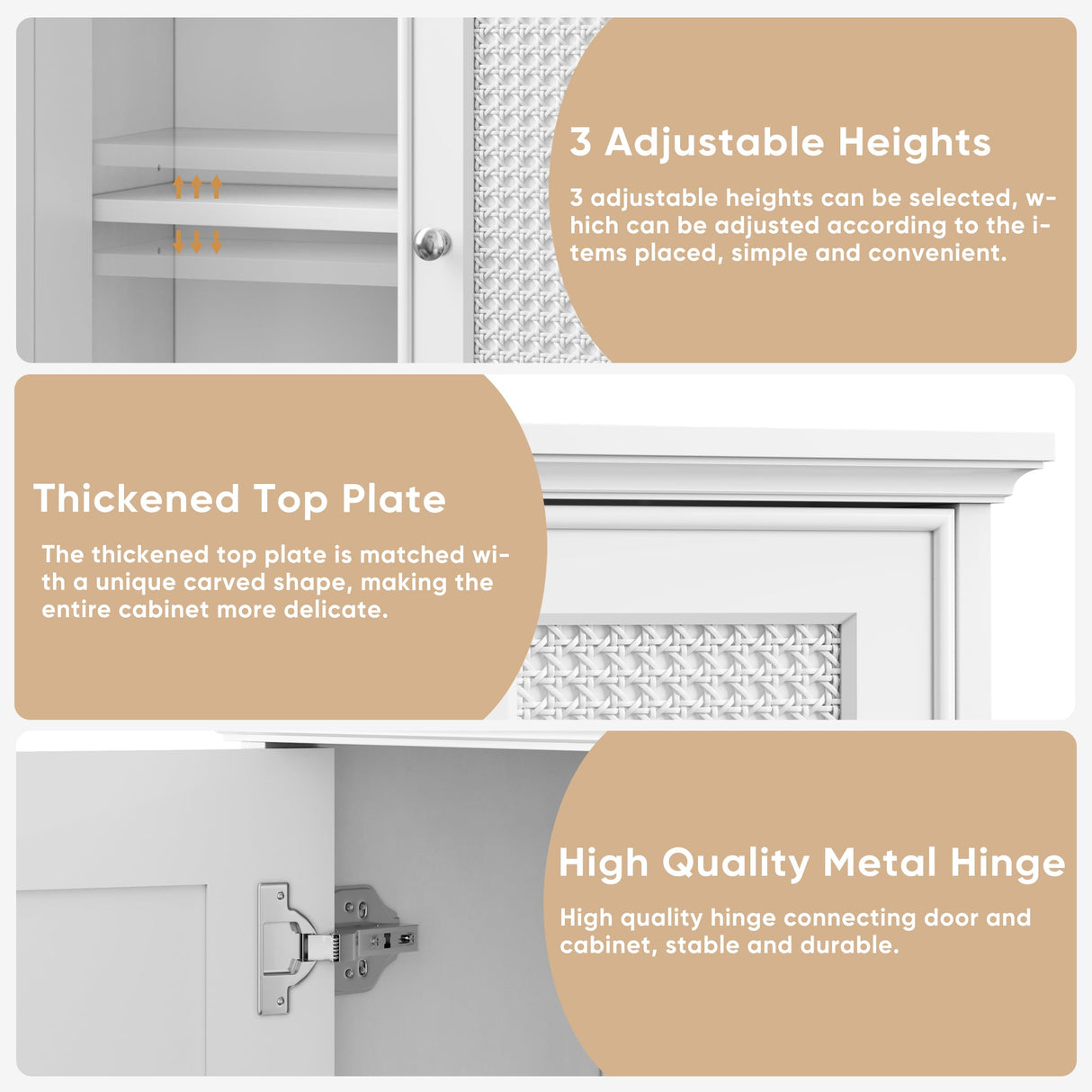 Smuxee White Bathroom Cabinet Wall Mounted with Rattan Doors, Bathroom Medicine Cabinet with Adjustable Shelf, Bathroom Wall Cabinet Over Toilet for Laundry Room Kitchen Smuxee