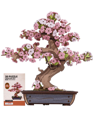 Rowood 3D Wooden Puzzles for Adults,DIY Cherry Blossom Bonsai Tree Botanical Collection Building Set,Craft Kit Gift for Kids on Christmas Birthday ThanksgivingDay-Sakura Bonsai