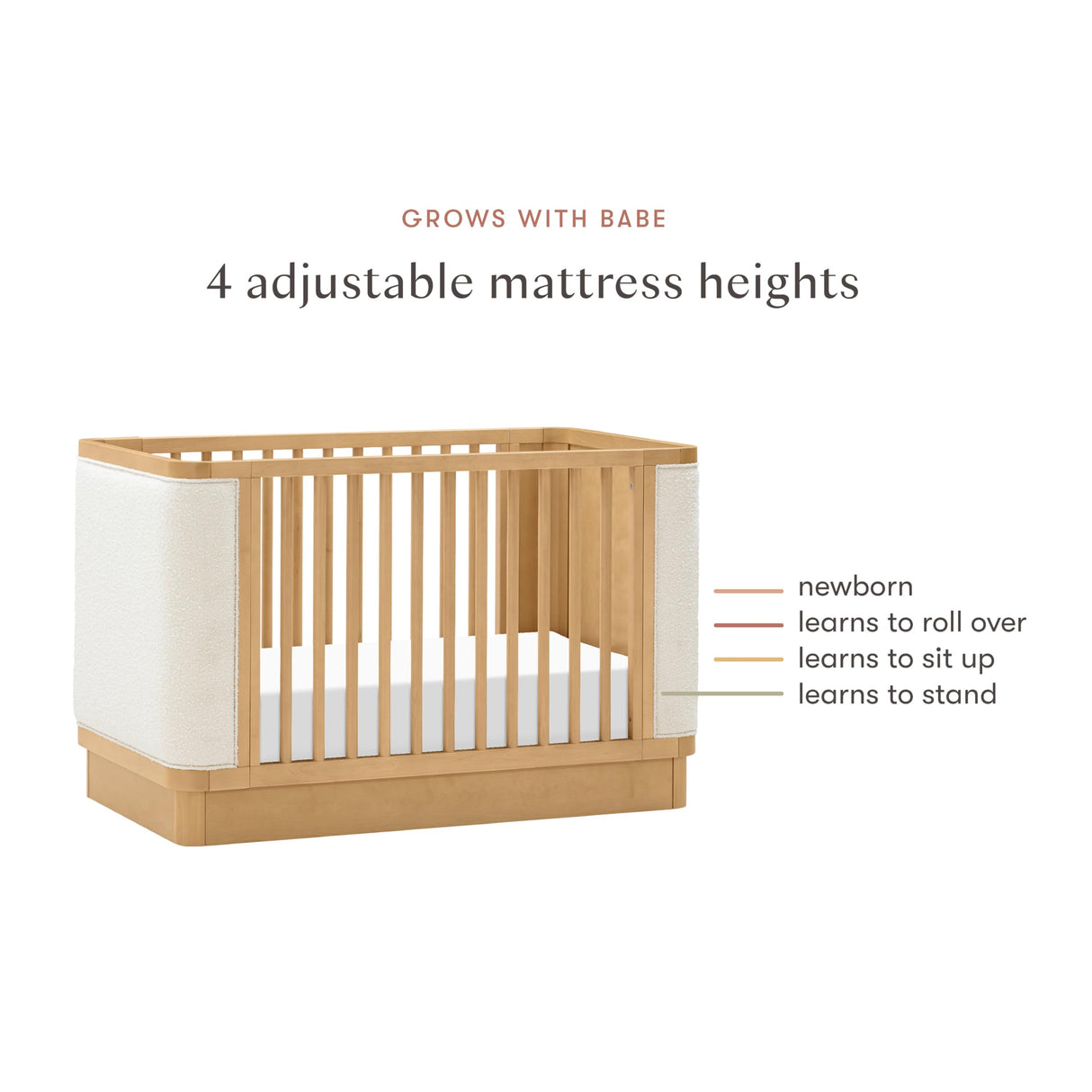 Babyletto Bondi Boucle 4-in-1 Convertible Crib with Toddler Bed Conversion Kit in Honey with Ivory Boucle, Greenguard Gold Certified babyletto