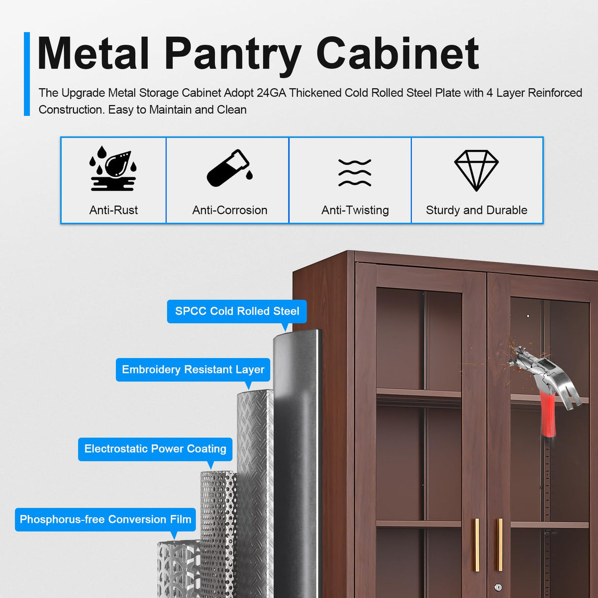 Glass Display Cabinet, Display Case with Glass Doors and Shelves, Metal Curio Cabinets with Locking, 71" Tall Bookcase with Glass Doors for Home, School, Clinic (Wood Color)- Assemble Required Polup