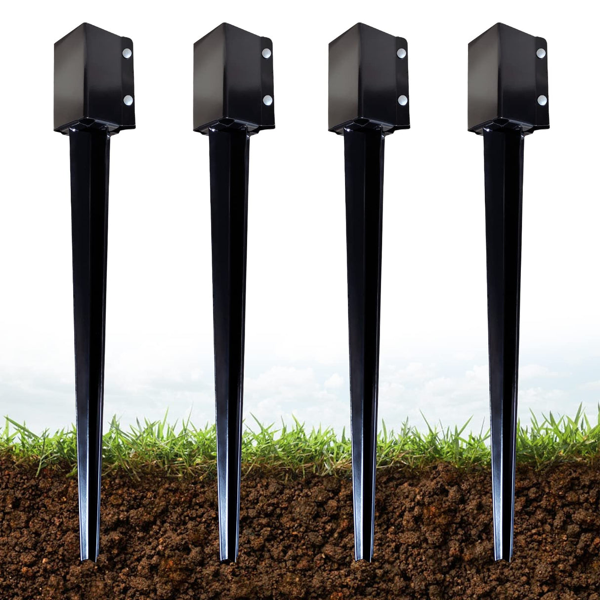 ARIFARO Fence Post Anchor 36 inch Ground Spike Heavy Duty Metal Black Powder Coated Fence Stakes Post,4x4 inch(3.5 x3.5 inch inner) Pack of 4 ARIFARO