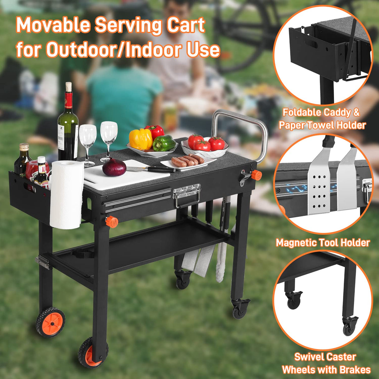 Portable Outdoor Grill Table, Folding Grill Cart Solid and Sturdy, Blackstone Griddle Stand Large Space, Blackstone Table with Paper Towel Holder, Grill Stand for Blackstone Griddle, Ninja Grill etc. DeintYei