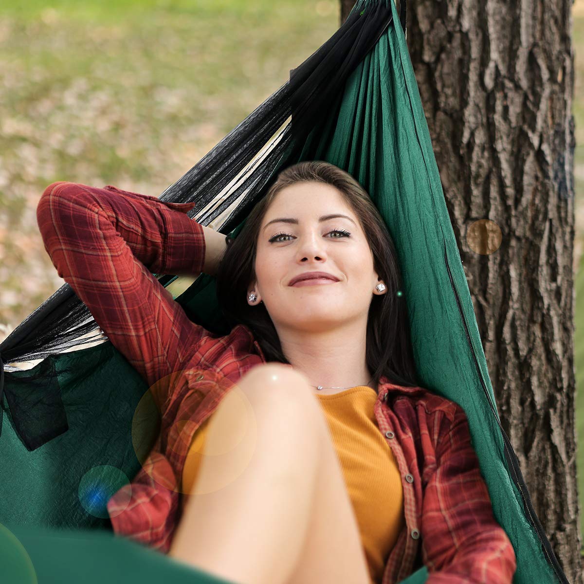 Covacure Camping Hammock - Lightweight Double Hammock, Hold Up to 772lbs, Portable Hammocks for Indoor, Outdoor, Hiking, Camping, Backpacking, Travel, Backyard, Beach(Dark Green) covacure