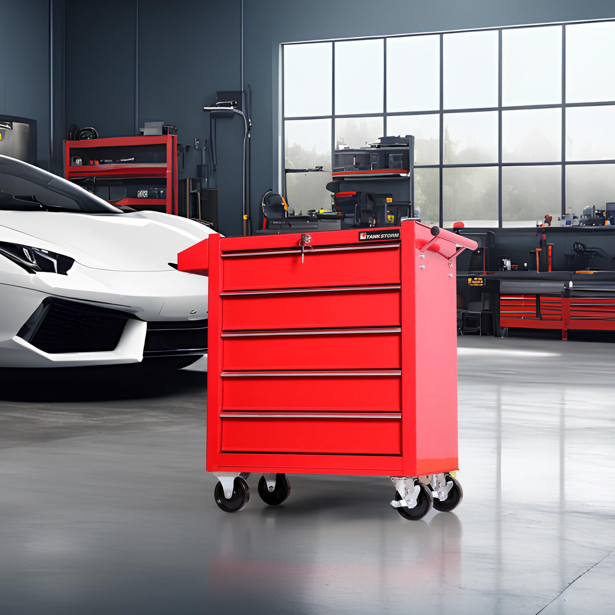 TANKSTORM Tool Chest Heavy Duty Cart Steel Rolling Tool Box 5 Drawer Cart (TZ35 Red) TANKSTORM