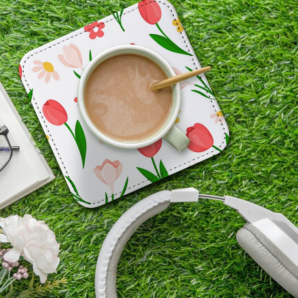 ZUYYON 10 Pcs Sublimation Coasters Blanks with Sewn Edge PU Leather Non Slip Blank Cup Mat Heat Transfer Cup Pad for Tabletop Protection DIY Crafts, 3.94 x 3.94 inches(Square) ZUYYON