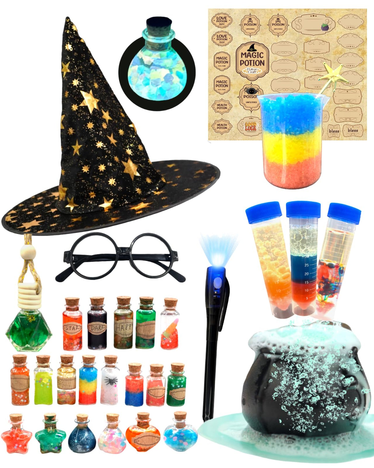 itsfairypro Potion Kits for Kids, Magic Making Set 50+ Mixies with Bottles Hat Glasses & Invisible Pen, Mystery Box Fairy Tricks Craft Toy for Girls Boy Gifts Age 6 7 8 9+ itsfairypro