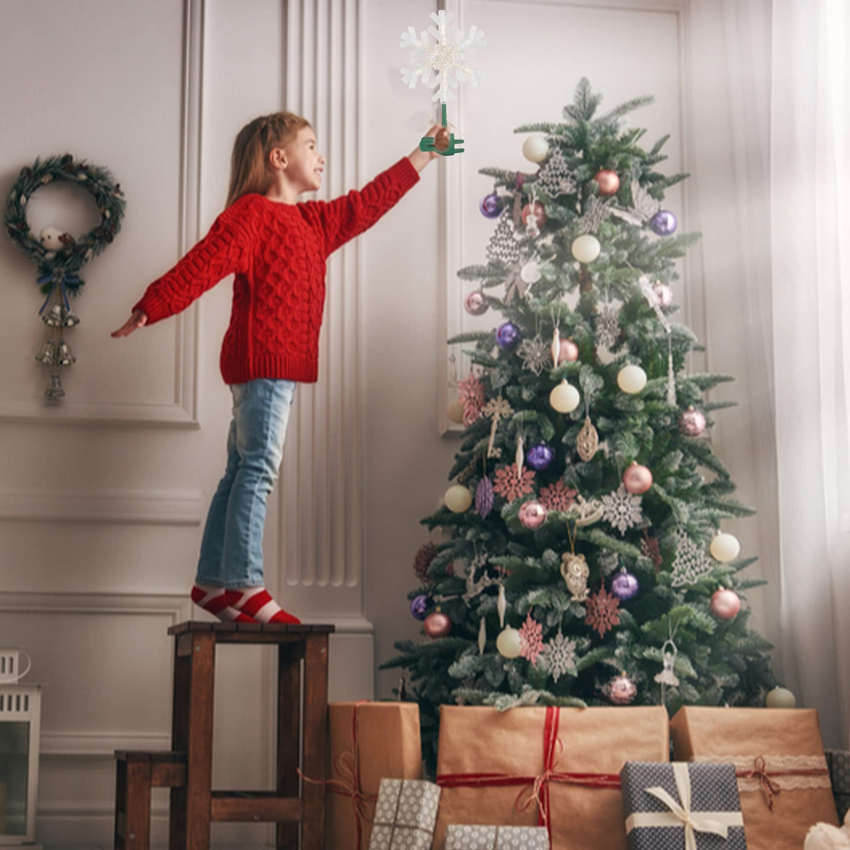 Dazzle Bright Snowflake Christmas Tree Topper, 9 inch Christmas Tree Topper Ornament with 15 White LED Lights, Lighted Tree Topper Christmas Decorations for Xmas Indoor Holiday Decor Dazzle Bright