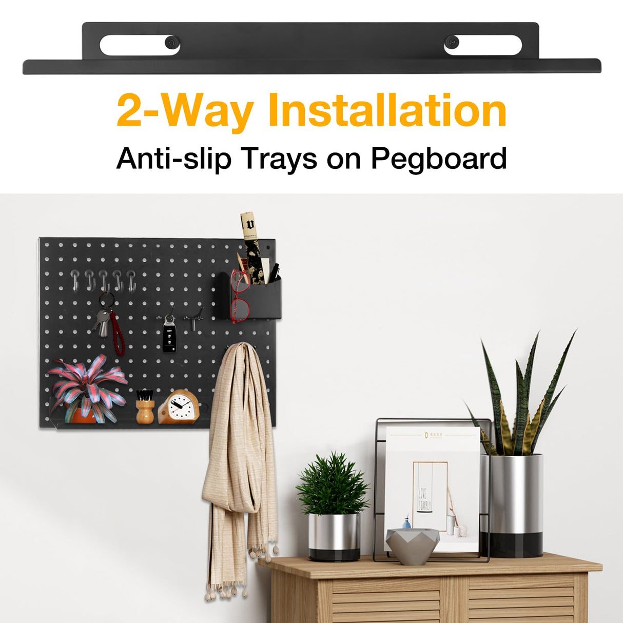 Metal Pegboard Shelf Set - 2Pack 11.7" Peg Board Shelving Racks Black Accessories Display Trays Tool Tiered Shelves for Office Craft Garage Kitchen Bathroom Pegboard Organization System (Medium) G.CORE