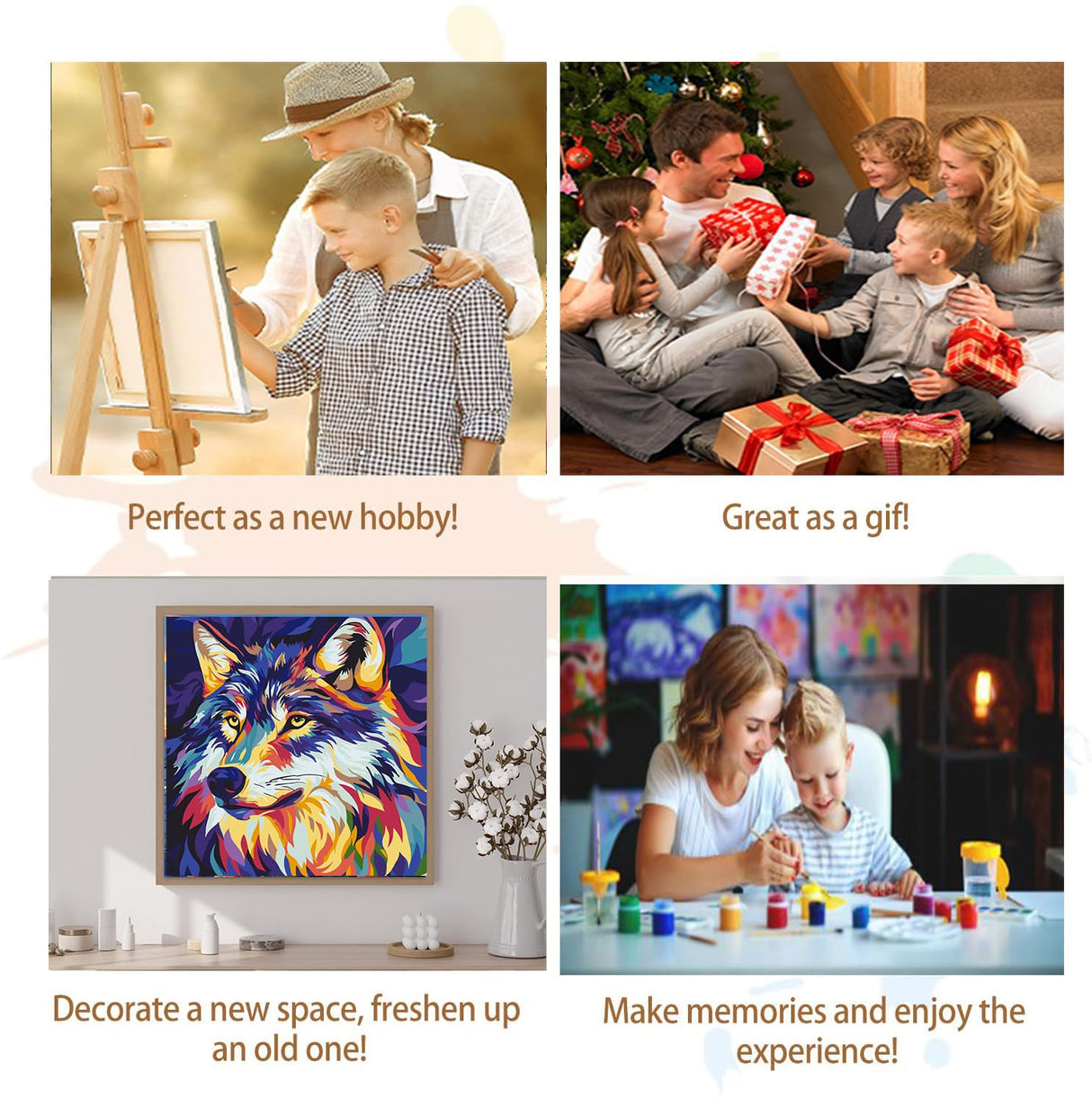 Artunion Framed Paint by Numbers Kit for Adults Beginners & Kids Ages 8-12,Wolf Head Paint by Number with Frame,Acrylic Paint by Numbers Kit on Canvas 10 * 10 Inch Without Easel Artunion