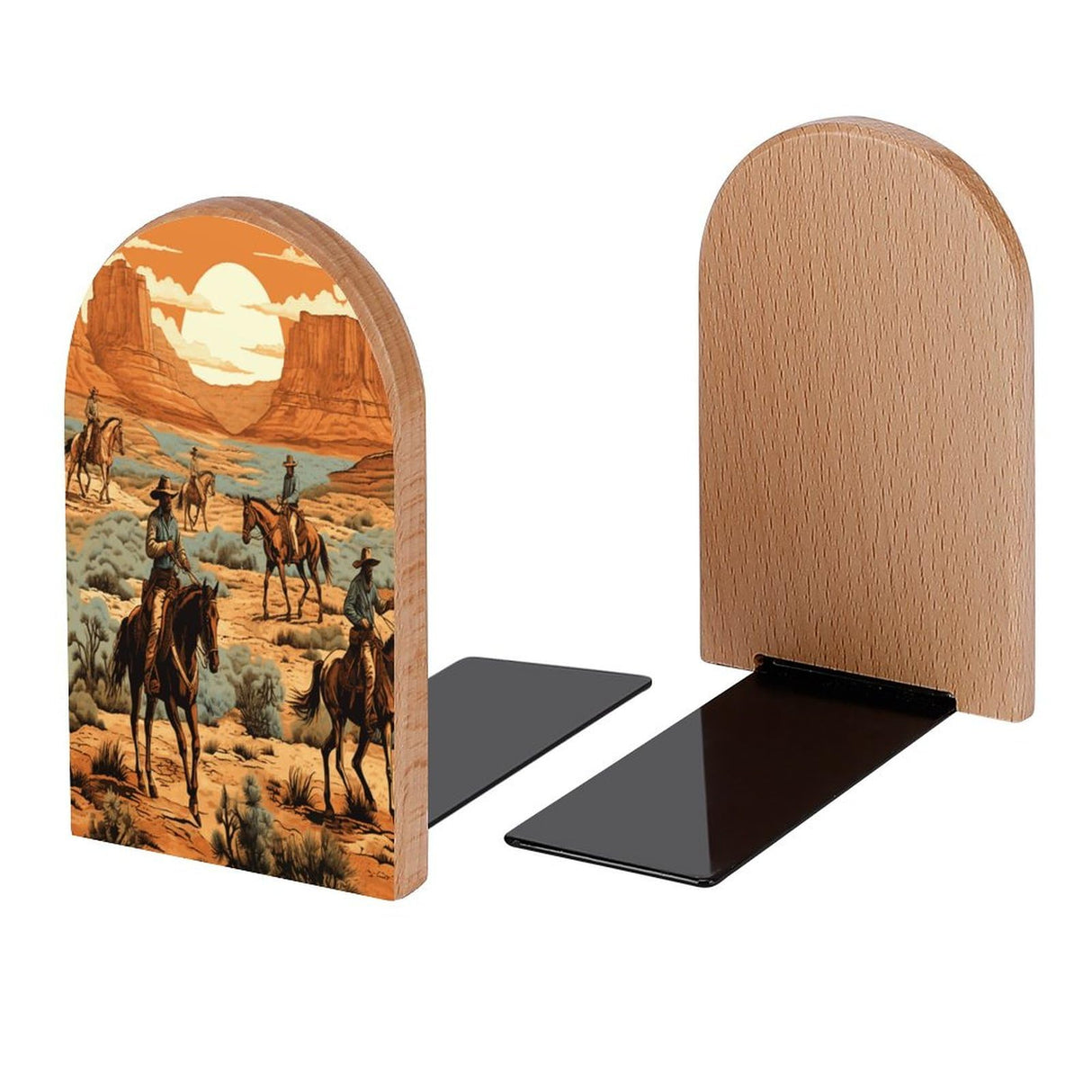 Buyidec Book Ends Western Cowboy Wild Soul Wood Bookends for Shelves to Hold Books Heavy Duty Non-Skid Book Stoppers Wood Decorative Home Office School Buyidec