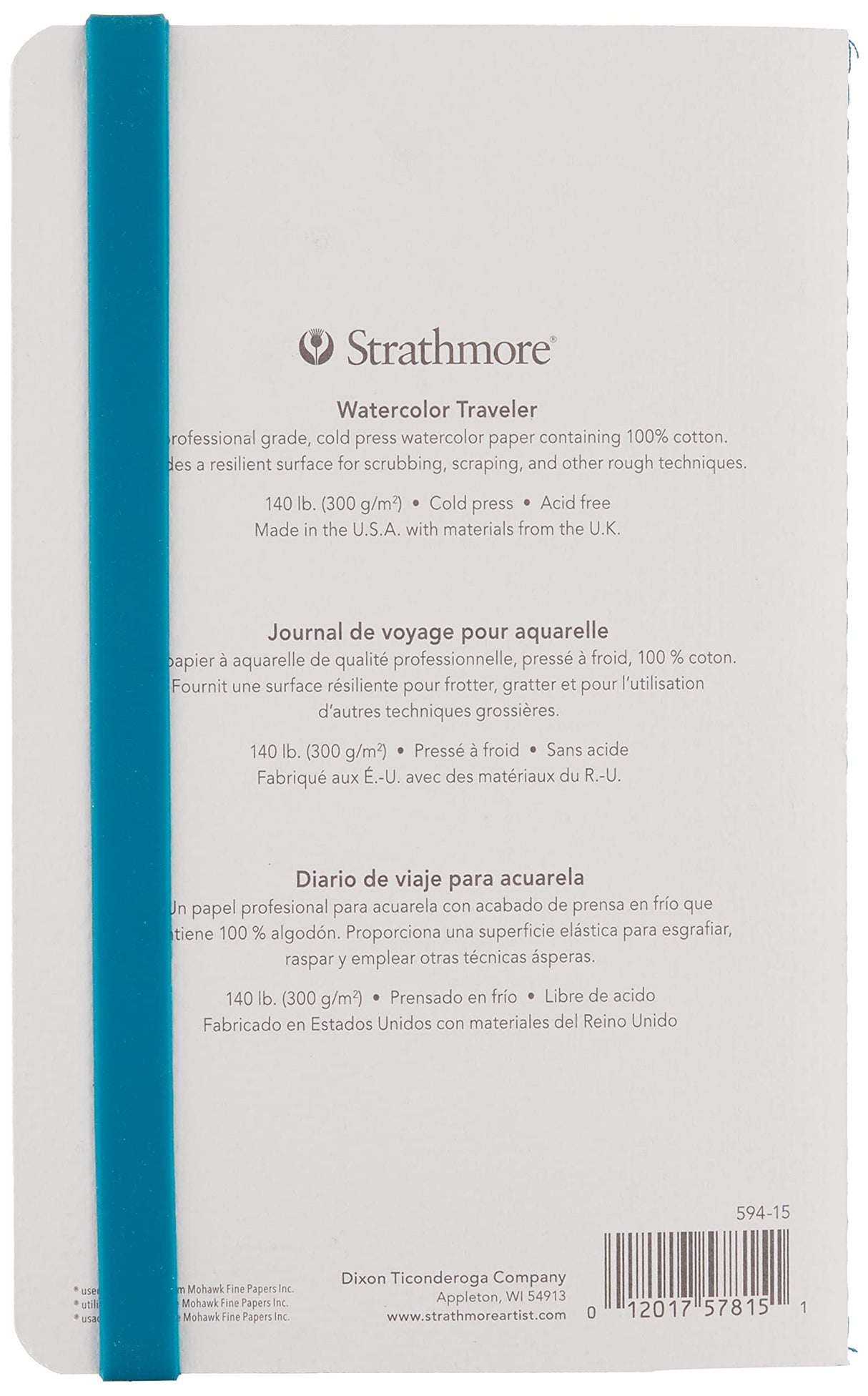 Strathmore 500 Series Watercolor Travel Journal, Cold Press, 5" x 8", 20 pages, White Strathmore
