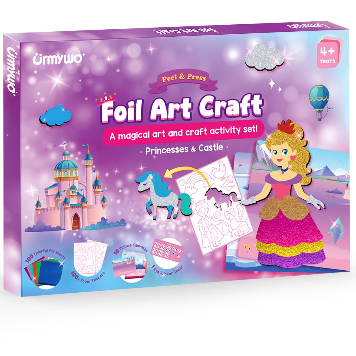 Arts and Crafts for Kids Ages 4-8, Art Craft Supplies Kits, DIY Creative Travel Toys Activity, Princess & Prince & Castle & Girl, Coloring Sticker Books, Easter Basket Stuffers, Gifts for Girls URMYWO