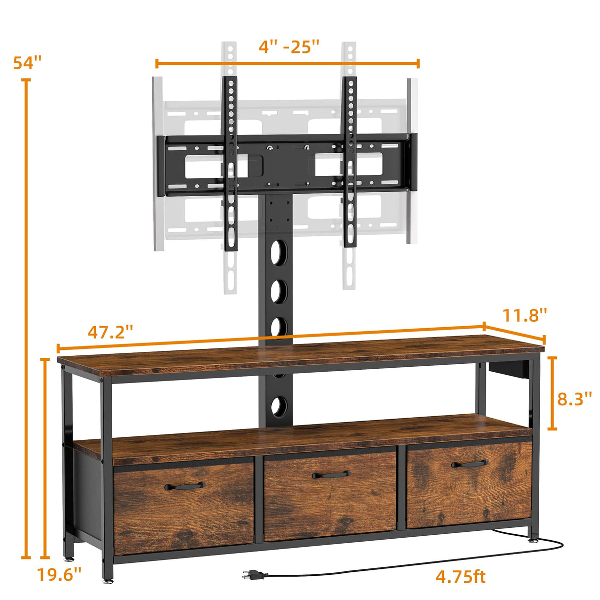 TV Stand with Mount and Power Outlet, Swivel TV Stands Mount with LED Lights for 32/45/55/60/65 inch TVs, Entertainment Center with Storage/Drawers, Media Console TV Stands for Living Room, Bedroom MJOMKN