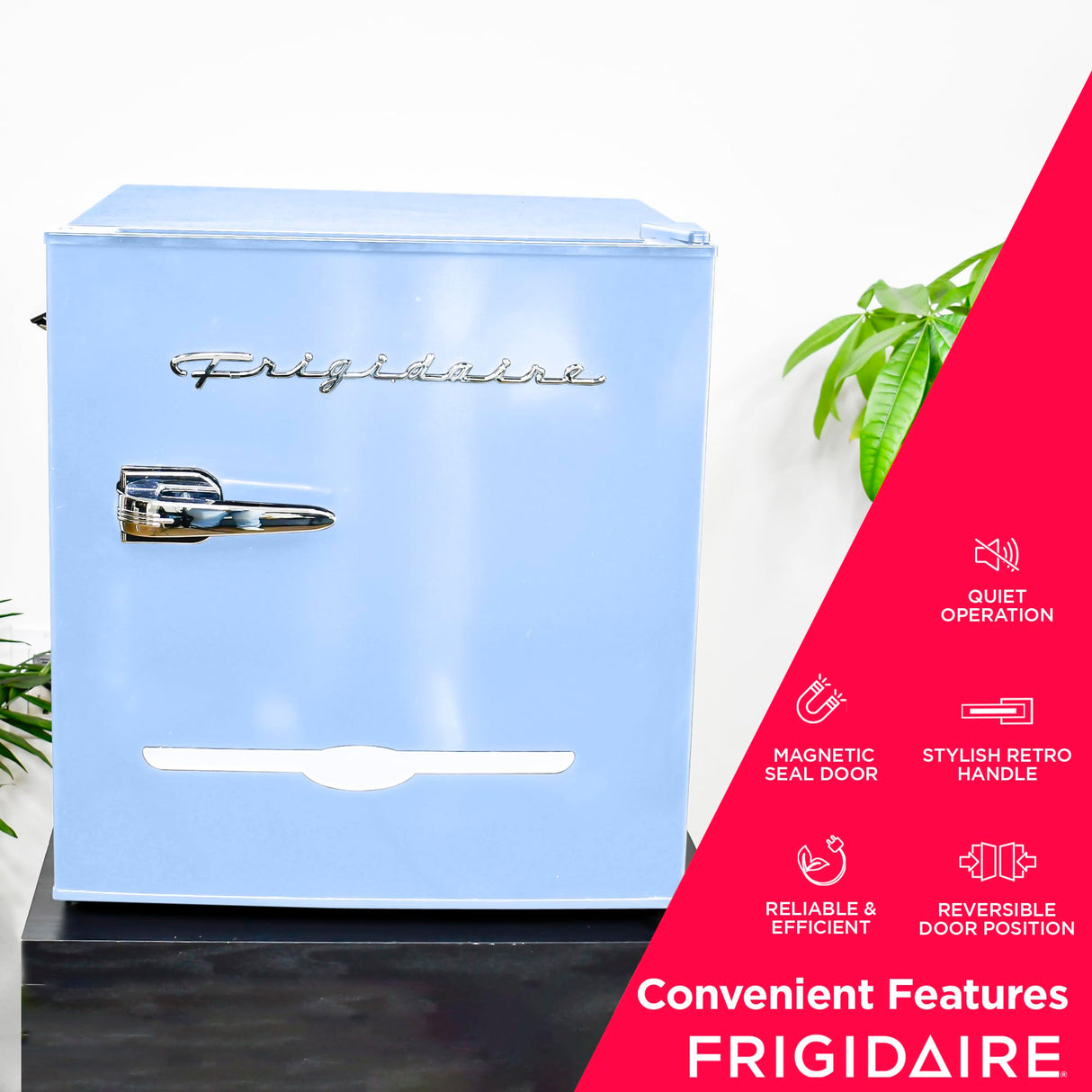 Frigidaire EFR176BLUE Mini Refrigerator with Built-in Bottle Opener for Office, Bedroom, Dorm Room or Cabin, 1.6 cu ft 16"D x 18"W x 18.5"H, Blue Frigidaire