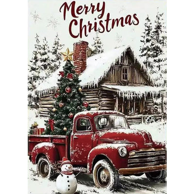 Christmas Winter 5D Diamond Art Kits for Adults,Red Truck Diamond Painting,DIY Full Round Drill Diamond Dot Painting Gem Art for Adult Home Wall Decor 12x16 Inch