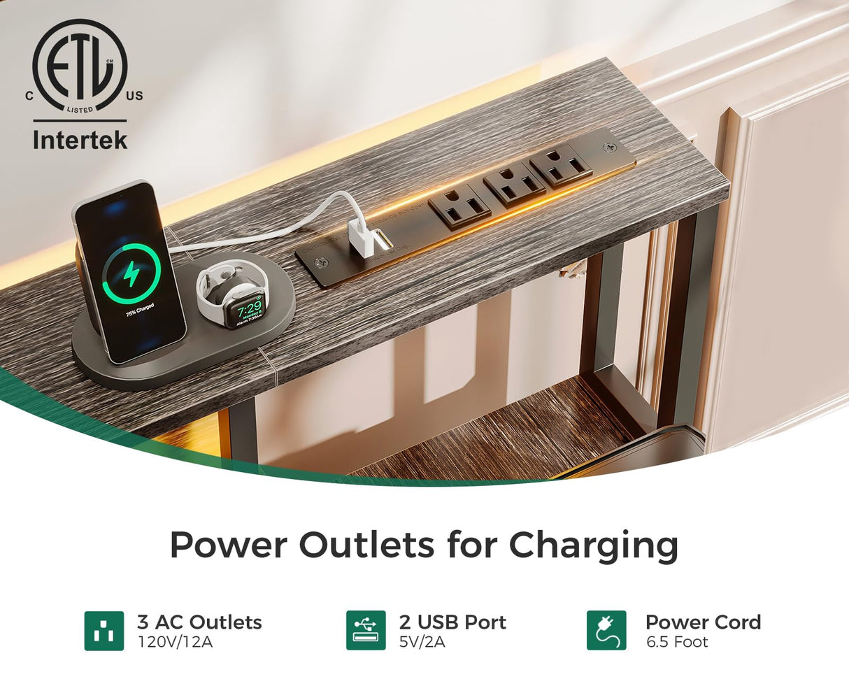 AODK 48-Inch Computer Desk with File Cabinet and Fabric Drawers, Reversible Office Desk with LED Strip and Power Strip, Gaming Desk with Monitor Riser, Writing/Study Table for Home, Oak Grey AODK