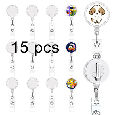 15 Pcs Sublimation Badge reels Blank,DIY Badge Reel kit Sublimation id Badge Blanks Retractable Badge Reel,Badge Holder Retractable Clip for Office Worker Doctor Nurse Key Card Name Tag Holder(White)