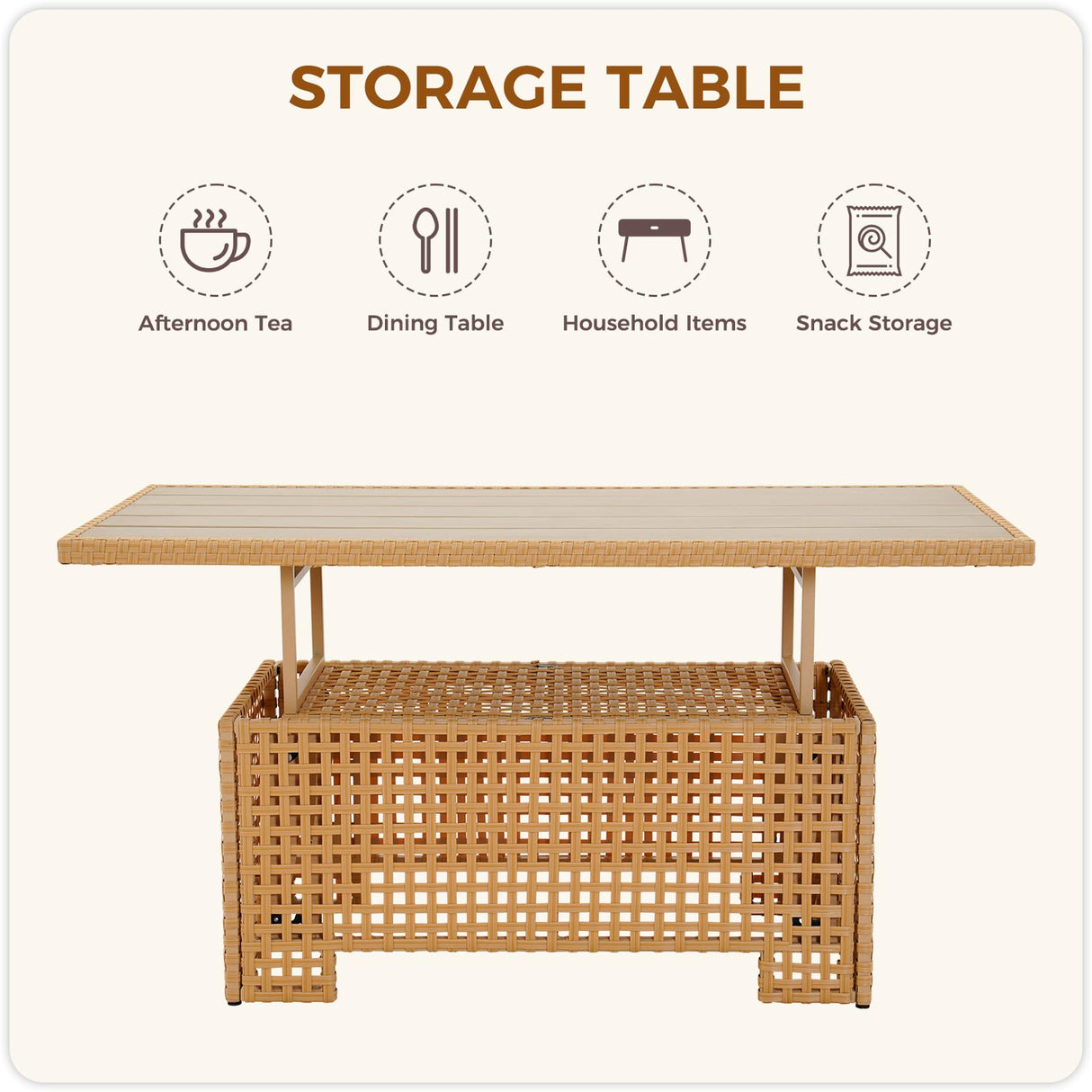 Grand patio 8-Piece Wicker Patio Furniture Set with Lift Top Coffee Storage Table, Outdoor Conversation Set Sectional Sofa with Water Resistant Thick Cushions, Beige Grand patio