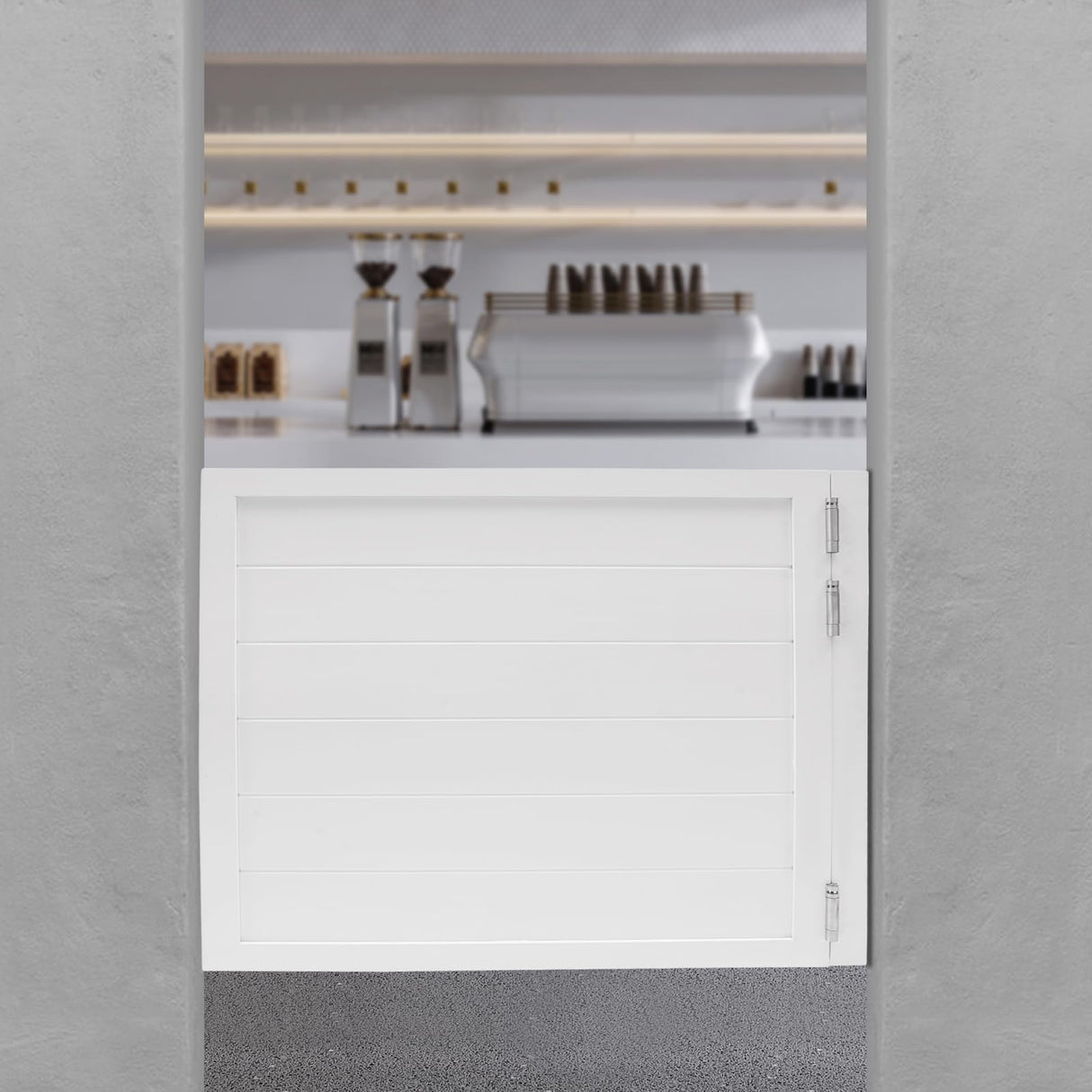 Swinging Door Solid Wood Cafe Swinging Door Porch Entrance Swinging Door 180° Opening Angle White for Home Cafes Restaurants Bars Cash Registers 90 * 90cm/35.4 * 35.4in QIUTMER