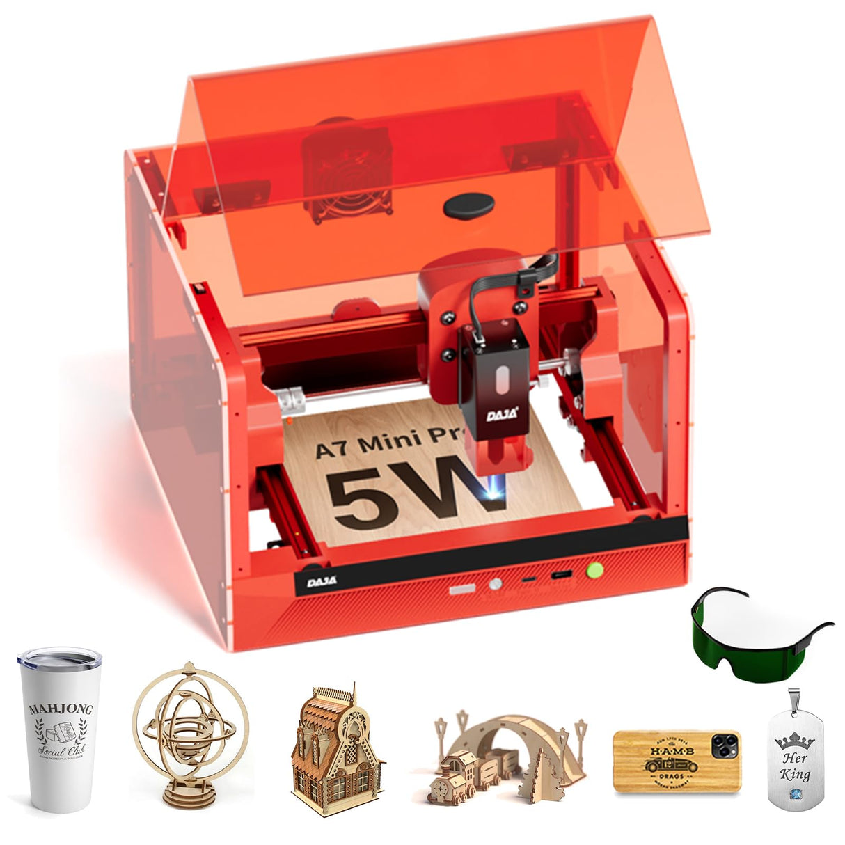 DAJA A7Pro Mini Enclosed Laser Engraver and Cutter Machine, Engraving Machine High Precision Engraving Machine for Cutting Wood,Acrylic, Plastics 4.7 x 4.7 inches (A7Pro+5.5W) DAJA