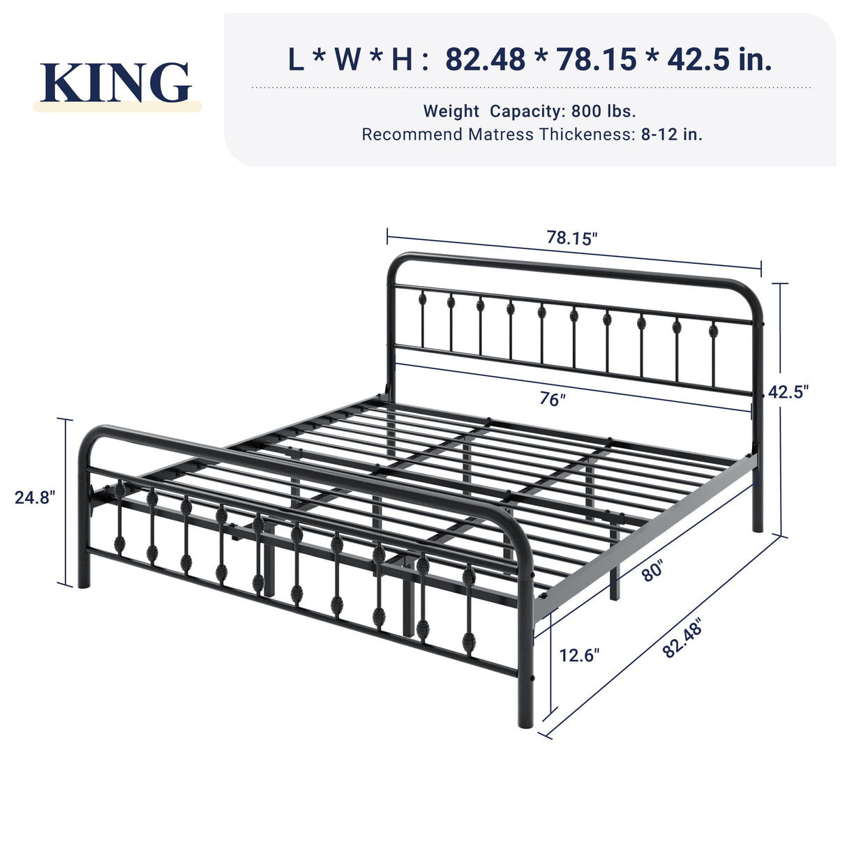 Allewie 14 Inches King Size Metal Platform Bed Frame with Victorian Style Iron-Art Headboard/Footboard, Mattress Foundation, Easy Assembly, Under Bed Storage, No Box Spring Required, Black Allewie