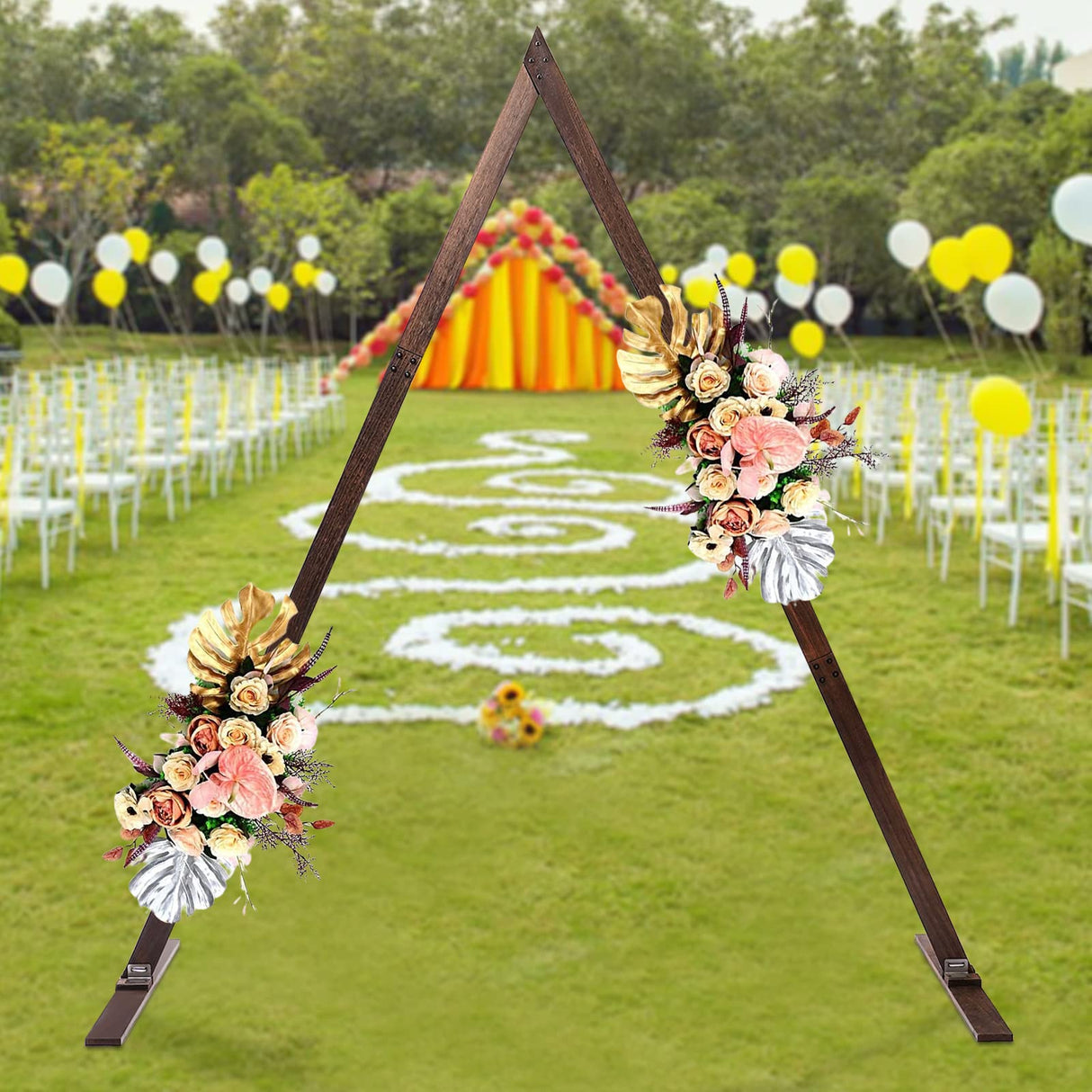 8.2Ft Wood Wedding Arch Triangle Backdrop Arch Stand for Wedding Ceremony Rustic Wooden Wedding Arch Frame Decor Balloon Frame Arbor for Garden Wedding Parties Ongniong