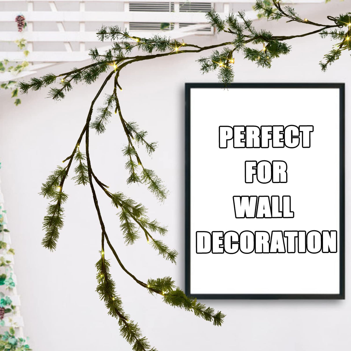 Fudios Lighted Christmas Pine Garland 6FT 48 Warm White LED Battery Operated with Timer for Mantle Fireplace Holiday Winter Decoration Indoor Outdoor Use Fudios