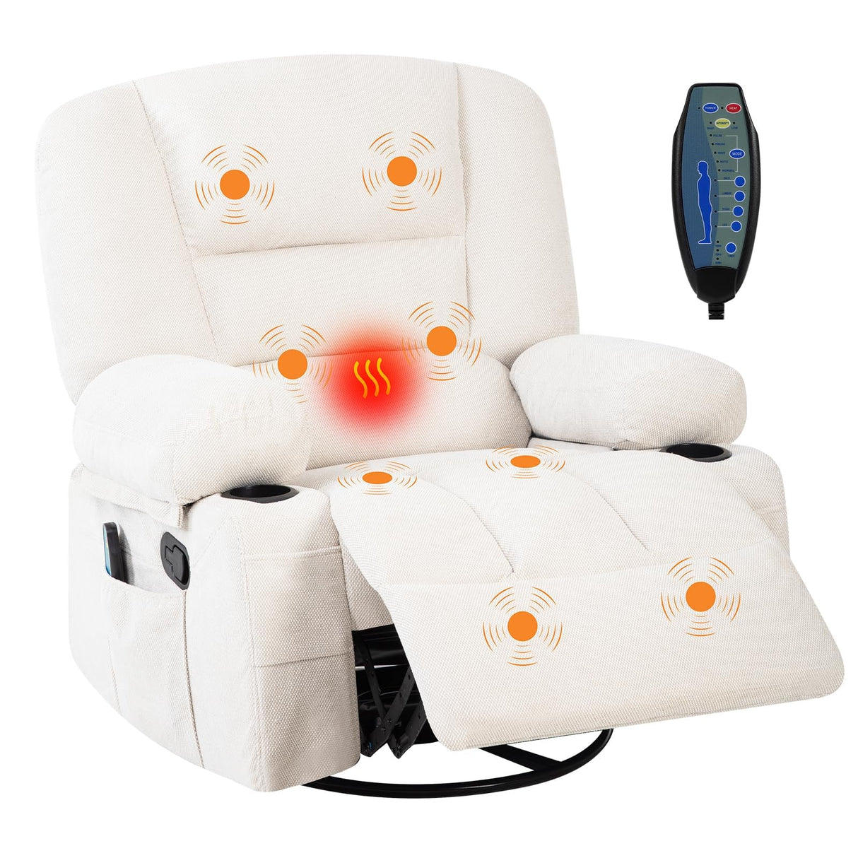 GarveeLife Massage Recliner Chair with Heating, 360° Swivel Reclining Chair for Adults with Storage and Cup Holder, Ergonomic Lift Recliner with Massage, for Living Room, Bedroom, White GarveeLife