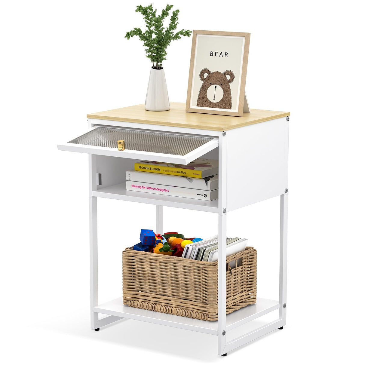 SYKIARIOL White Nightstand, End Table with Cute Storage for Bedroom Furniture,Bed Side Table for Kids Nightstand,Bedside Table for Girls Bedroom Furniture,Living Room,Dorm,White SYKIARIOL