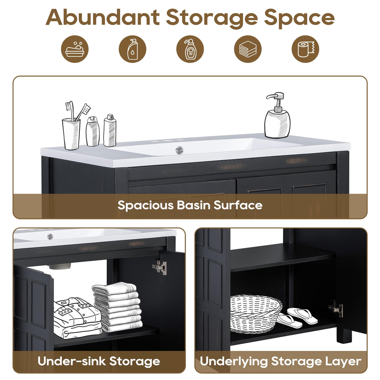 LUMISOL 36" Bathroom Vanity with Sink Combo, Modern Single Bathroom Vanity with 2 Soft-Closing Doors, Adjustable Shelf, Freestanding Bathroom Storage Cabinet with Undermount Sink, Espresso LUMISOL