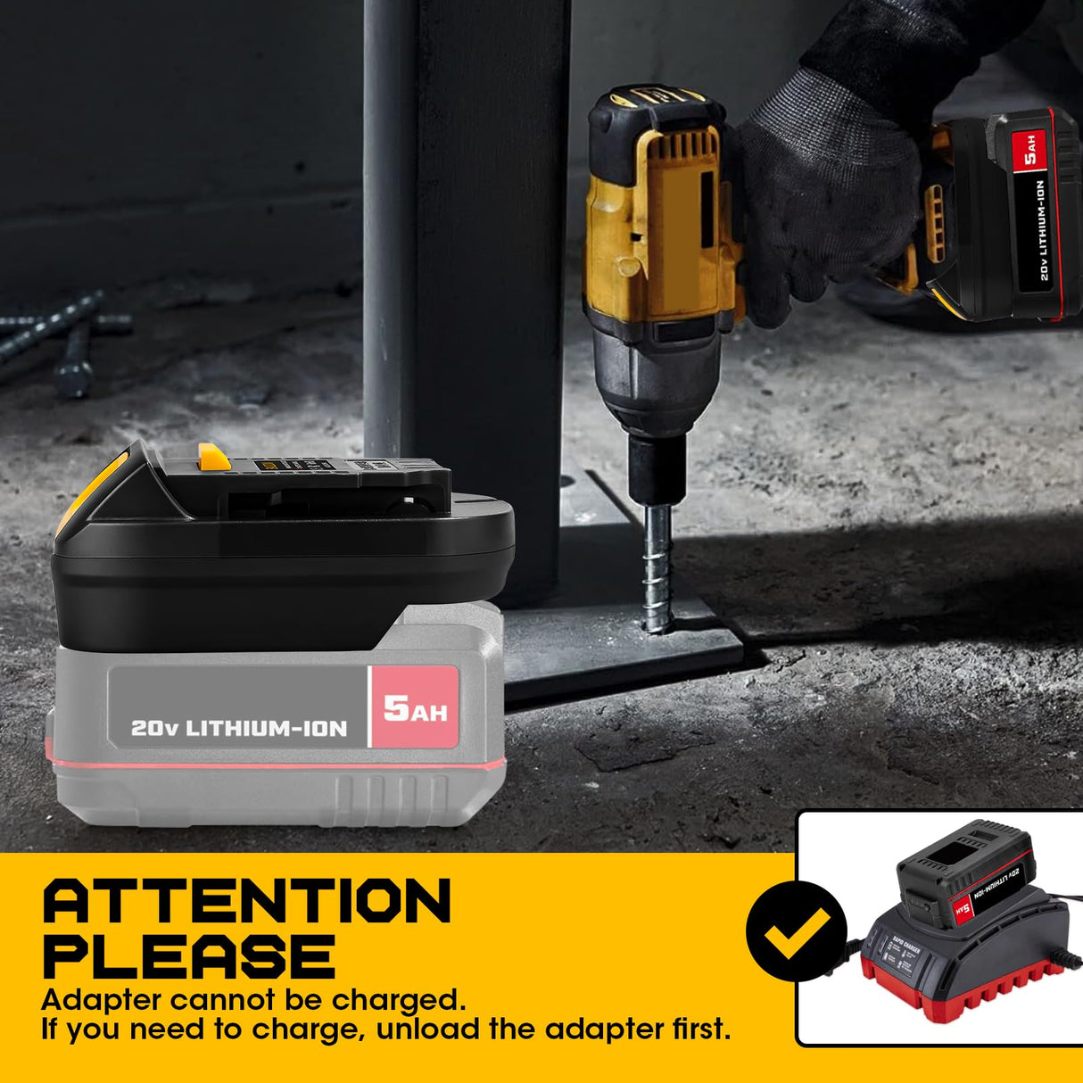 Adapter for Bauer 20V Li-ion Battery Convert to for Dewalt 20V MAX Battery, Use for Dewalt 20V 60V Battery Cordless Power Tools(Adapter Only) TPDL