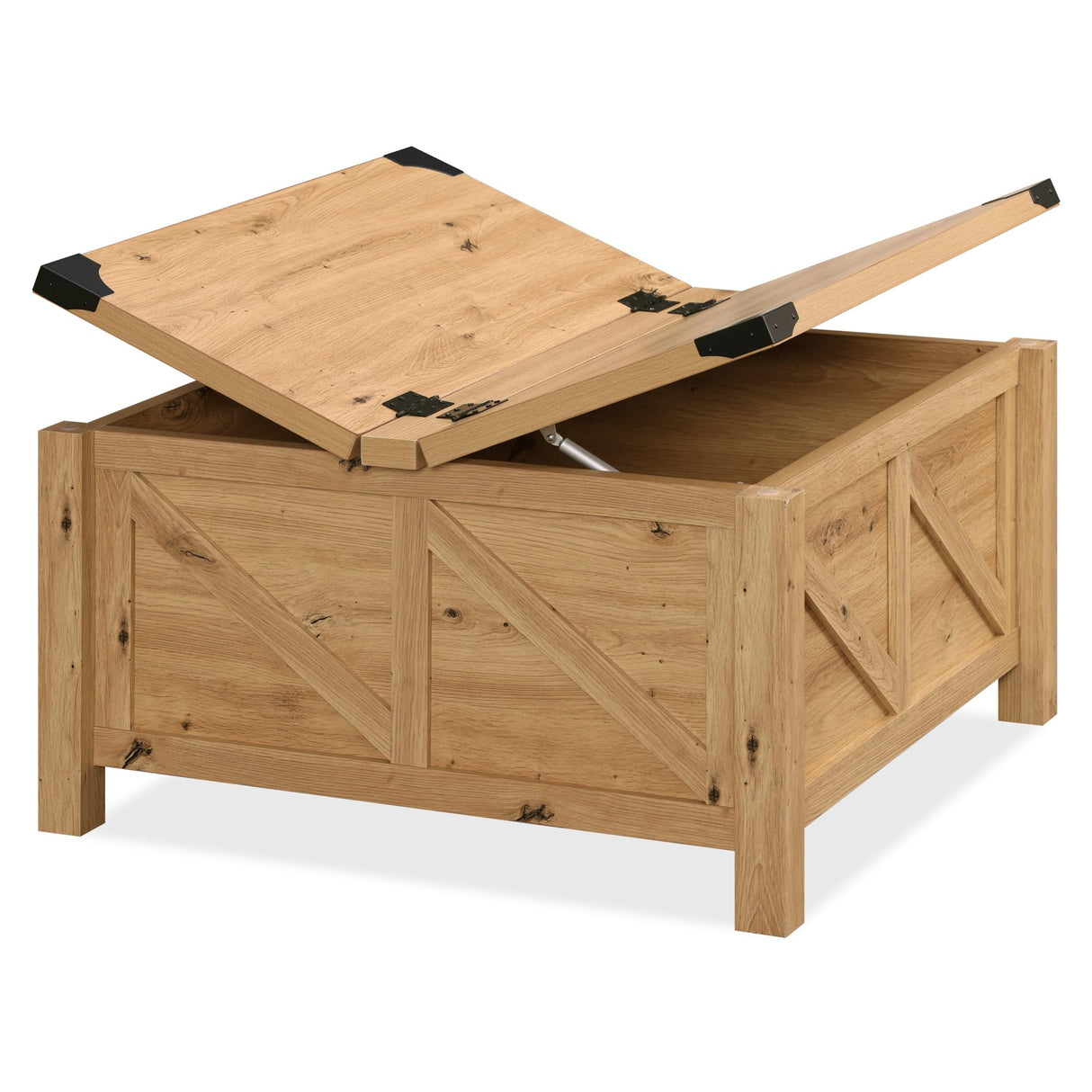 WAMPAT Square Farmhouse Coffee Table with Storage for Living Room, 30x30 inch Wooden Dining Center Table with Gas Spring Flip-Top for Large Hidden Storage, Metal Wrapped Table Corners,Oak WAMPAT