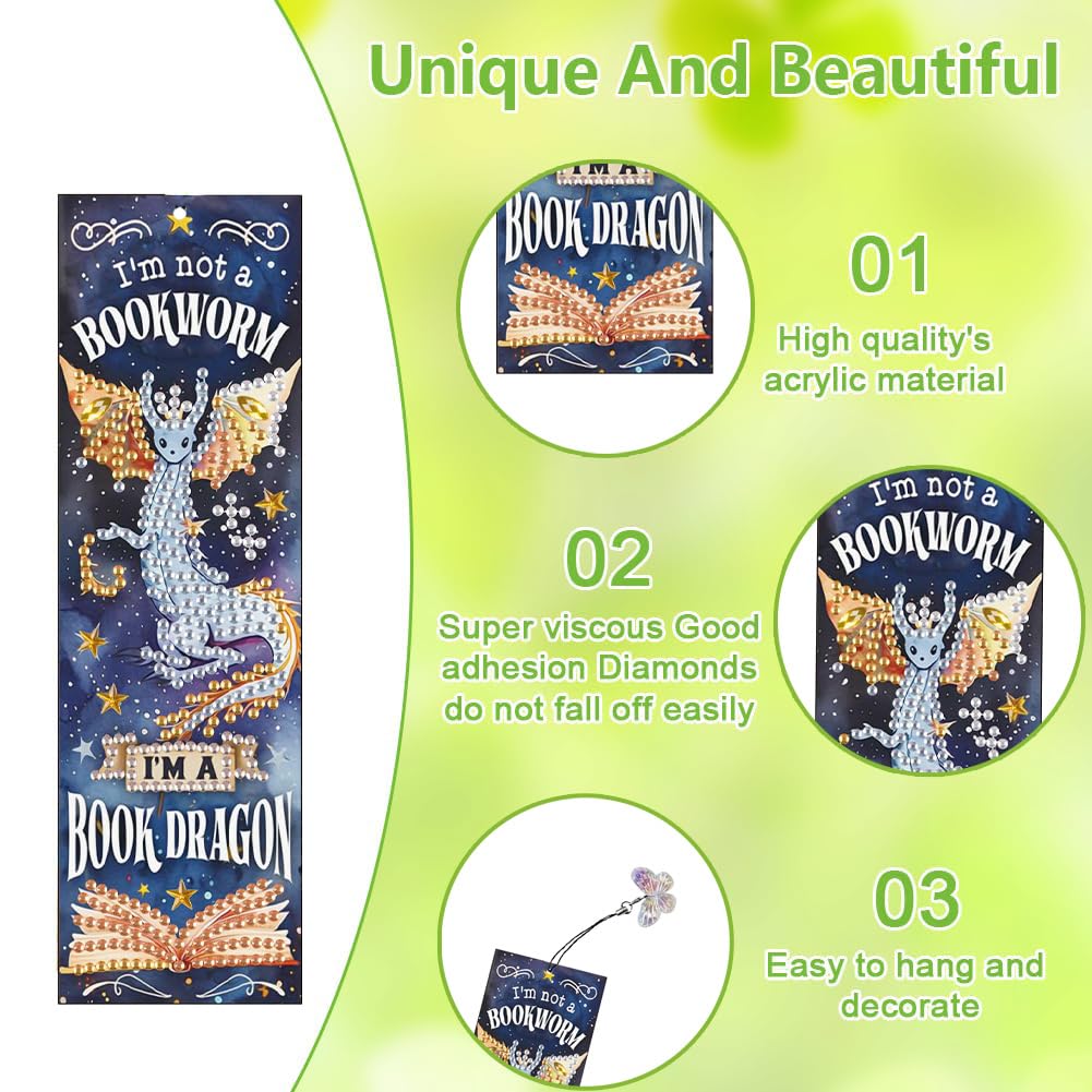 4pcs Diamond Art Bookmarks,Diamond Painting Bookmark Kits for Adult,DIY Gem Art Small Crafts with Rhinestone Tassel,Paint by Diamonds for Graduation Birthday Reader Gifts (Dragon) bestact