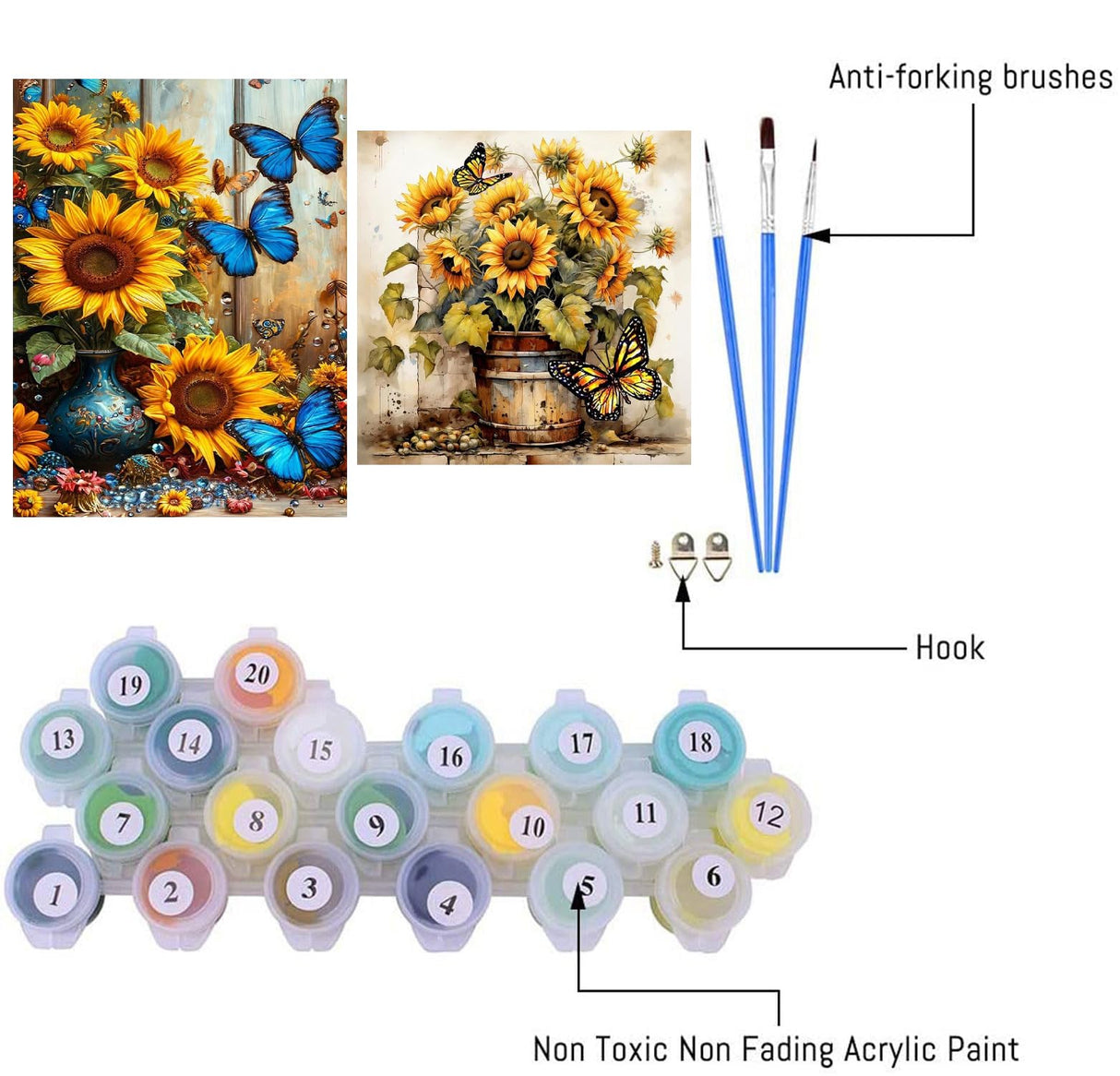 2 Pack Sunflower Paint by Numbers Kit for Adults Beginner with Framed,Flower Easy Adult Paint by Number Kits on Canvas DIY Painting for Beginners Art by Numbers for Home Wall Decor 10x12-10x10Inch NEGEKFKX
