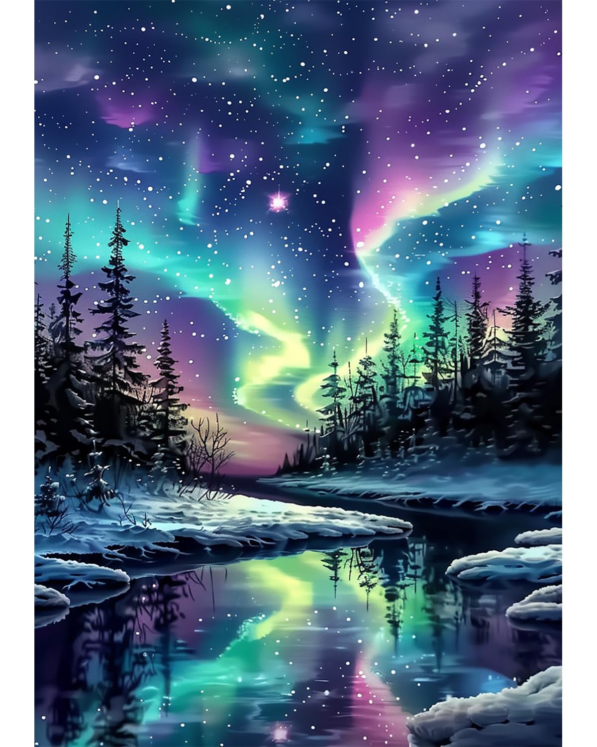 Northern Diamond Art Kits for Adults, Landscape Crafts 5D Diamond Painting Kit for Adult Beginners, Nature Starry Night DIY Round Dots Full Drill Diamonds Paintings for Home Wall Decor Gifts 12X16 In Luckyrichrui