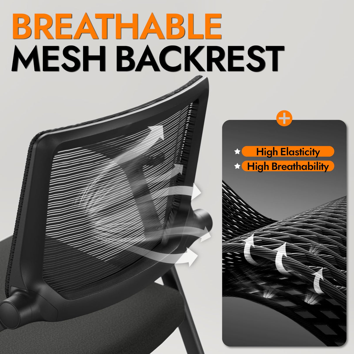 FYLICA Foldable Office Chair Set of 2 with PU Wheels Ergonomic Mesh Bouncing Back, Stackable Conference Room Chair, Office Guest & Reception & Meeting Chair (Black) FYLICA