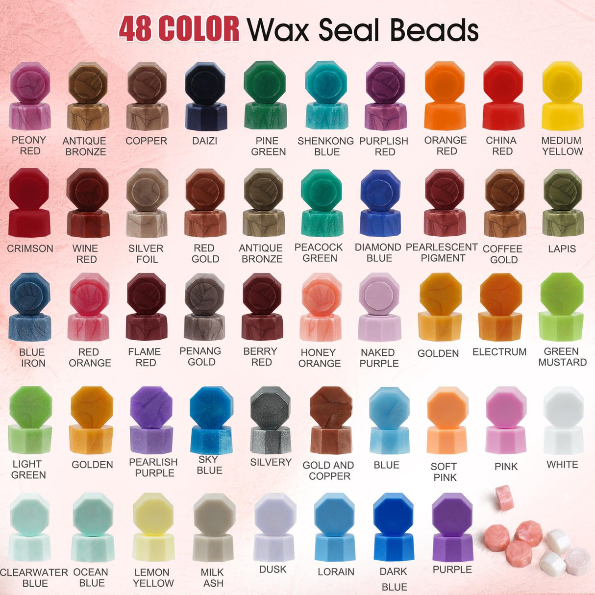 Aottom Wax Seal Kit, 48 Colors 1248 Pcs Sealing Beads with Melting Pot, Spoon, Tea Light Candles, Wax Seal Stamp Kit for Wedding Invitation, Gifts, Envelope, Letter Stamp Sealing and DIY Craft Aottom